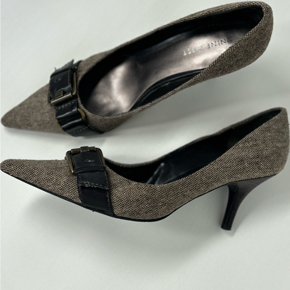 Size 5.5M tan and brown Nine West pumps.